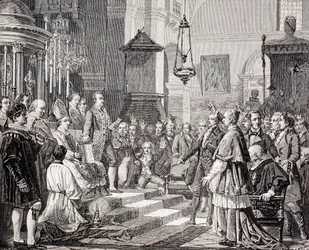 Vereidigung der Abgeordneten während der Eröffnungssitzung der Cortes von Cadiz, Spanien, 1810, aus 